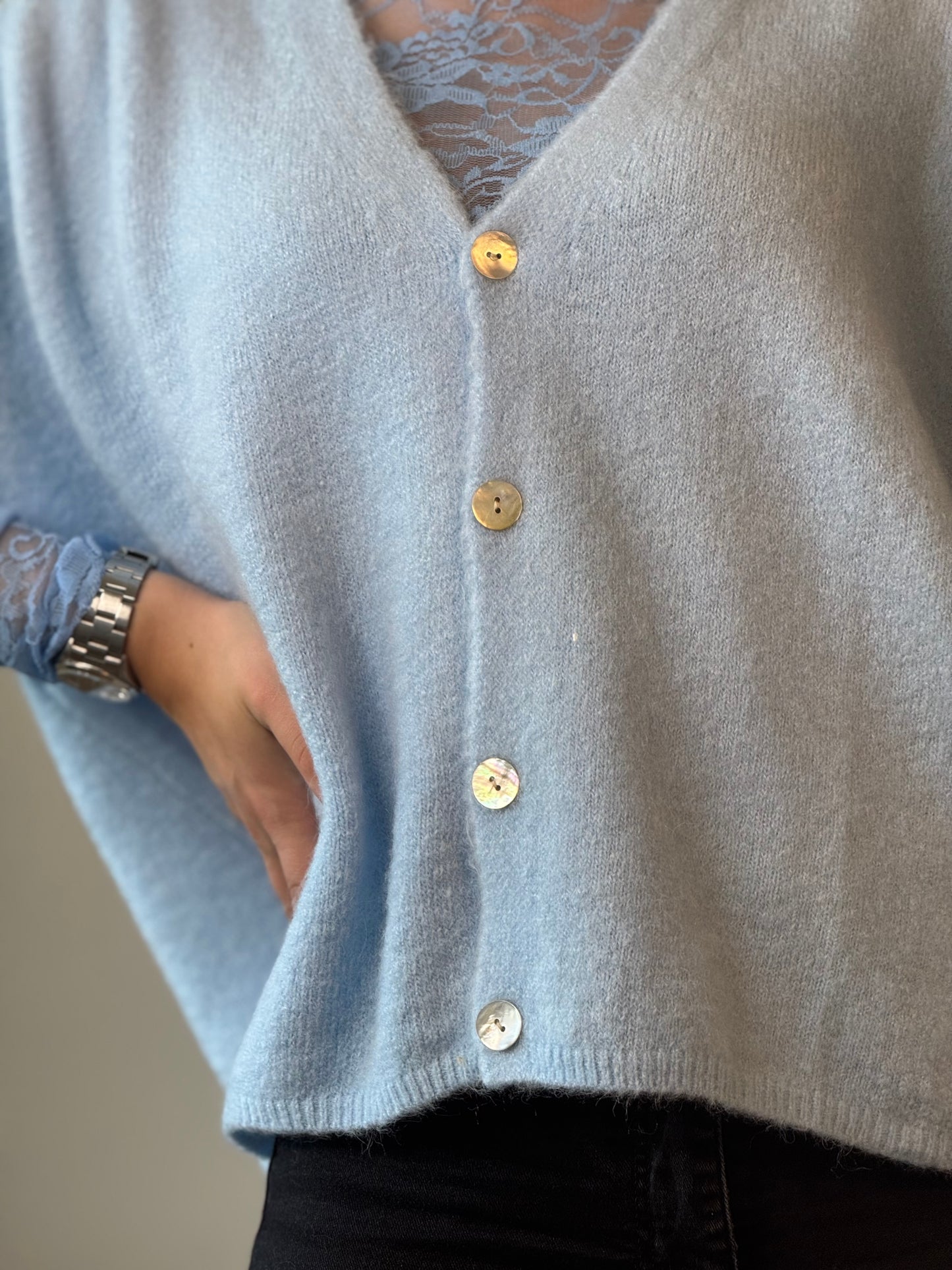 Gilet doux bleu – coupe oversize