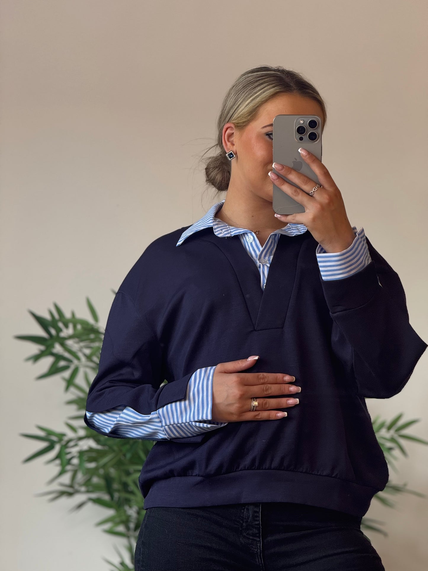 Pull chemise navy – effet 2 en 1