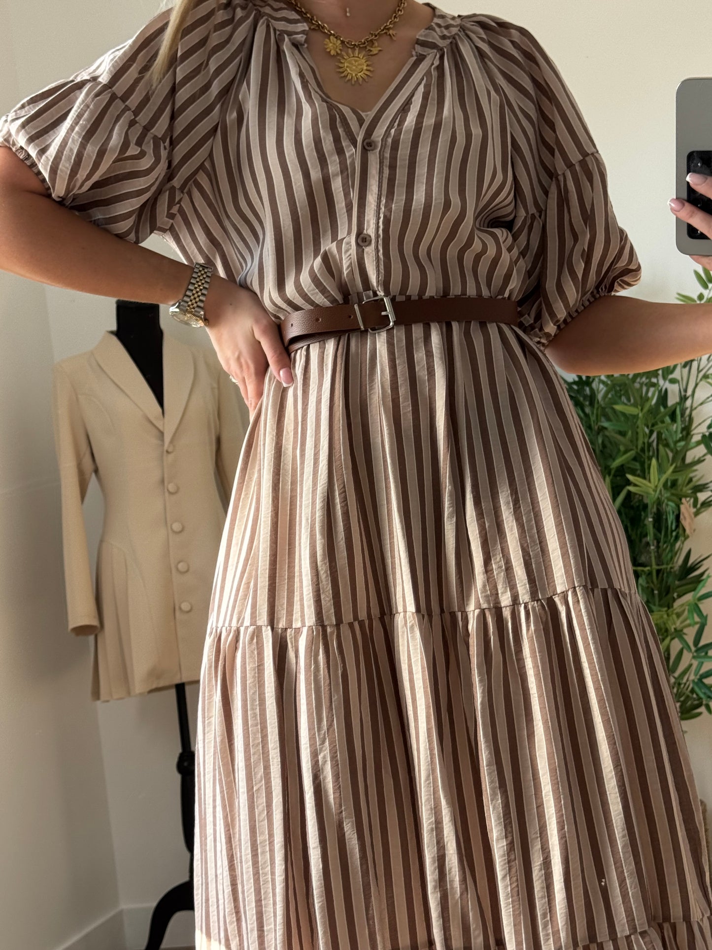 Robe Longue Rayée Ceinturée