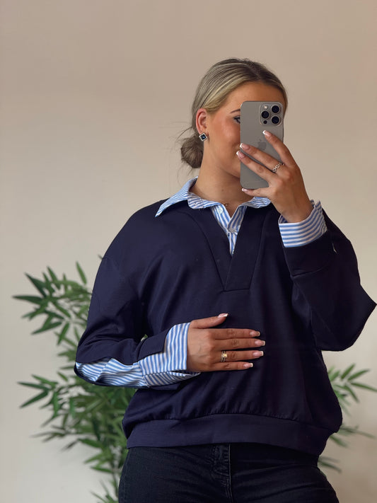 Pull chemise navy – effet 2 en 1