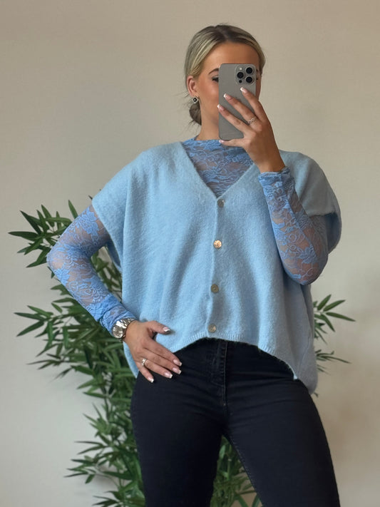 Gilet doux bleu – coupe oversize