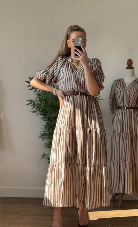 Robe Longue Rayée Ceinturée